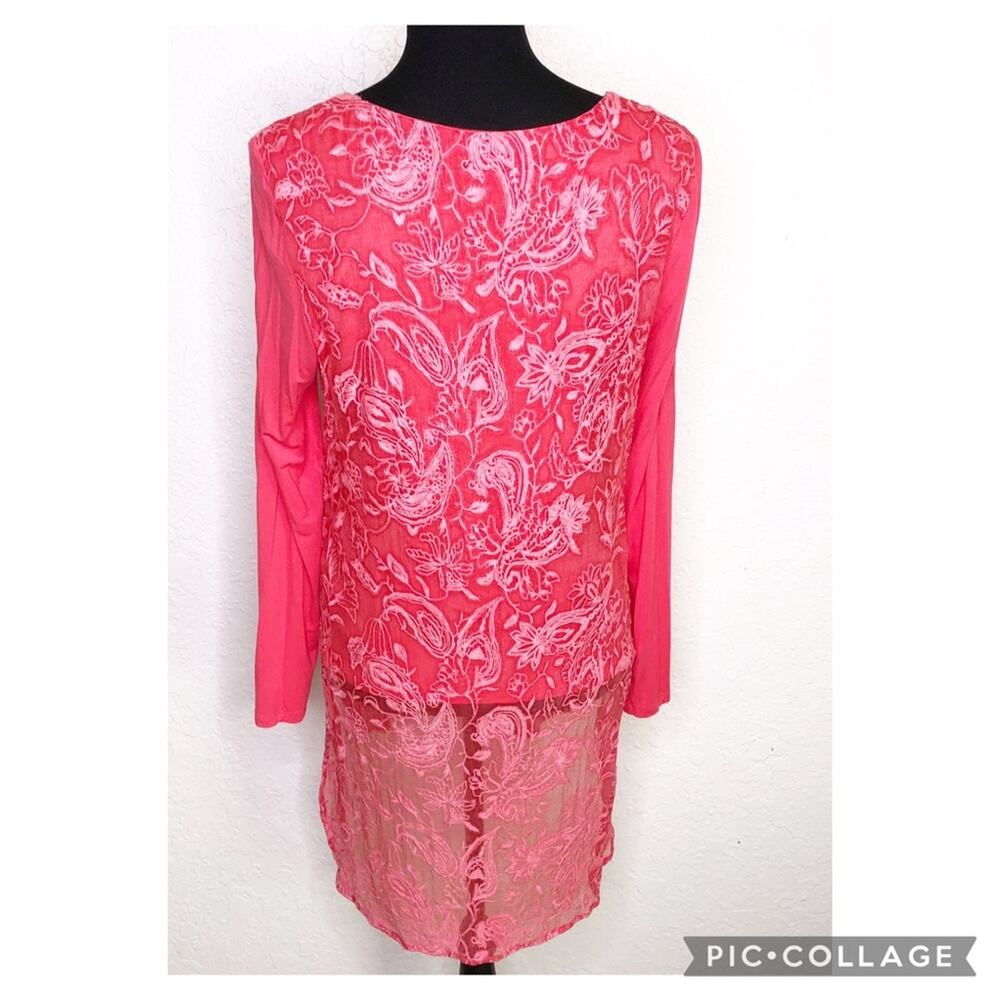 Soft Surroundings bright pink sheer embroidered floral overlay tunic top Medium - Picture 15 of 15